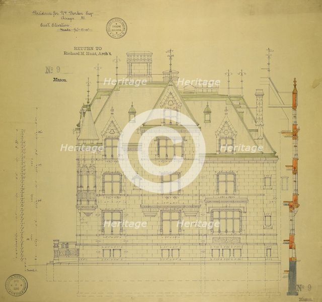 William Borden Residence, Chicago, Illinois, East Elevation, 1886. Creator: Richard Morris Hunt.