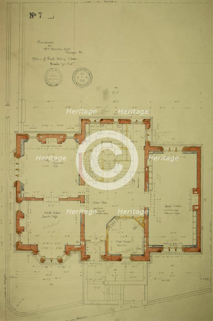 William Borden Residence, Chicago, Illinois, First Floor Plan, 1886. Creator: Richard Morris Hunt.