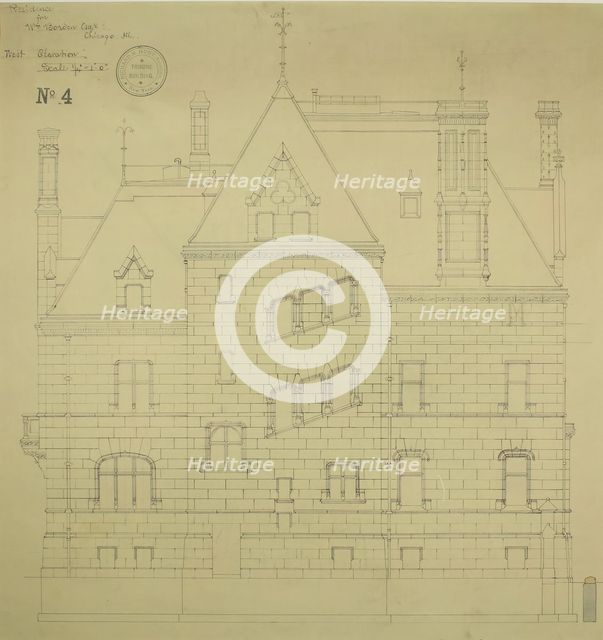 William Borden Residence, Chicago, Illinois, West Elevation, 1885. Creator: Richard Morris Hunt.