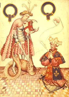 William Bruges kneeling before St George and the dragon, c1430- c1440. Creator: Unknown