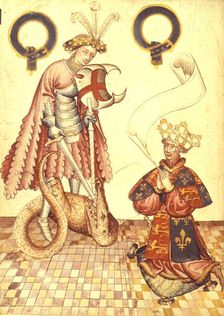 William Bruges kneeling before St George and the dragon, c1430- c1440. Creator: Unknown