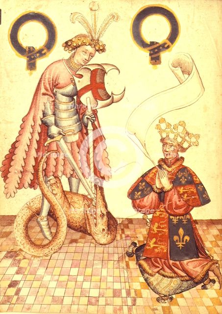 William Bruges kneeling before St George and the dragon, c1430- c1440.  Creator: Unknown.