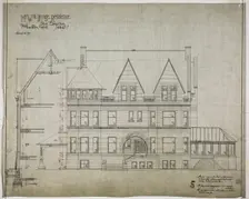 William Bunge House, Chicago, Illinois, Front Elevation, 1889/90. Creator: Treat & Foltz