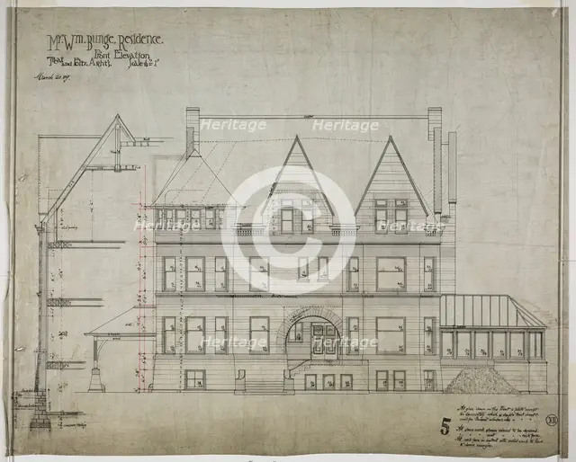 William Bunge House, Chicago, Illinois, Front Elevation, 1889/90. Creator: Treat & Foltz.