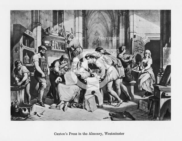 William Caxton's press in the Almonry, Westminster, 15th century, (19th century). Artist: Unknown