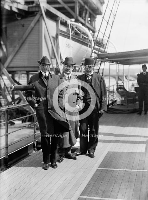 William Gibbs McAdoo, David Franklin Houston, Albert Sidney Burleson, Target Practice, 1913. Creator: Harris & Ewing.