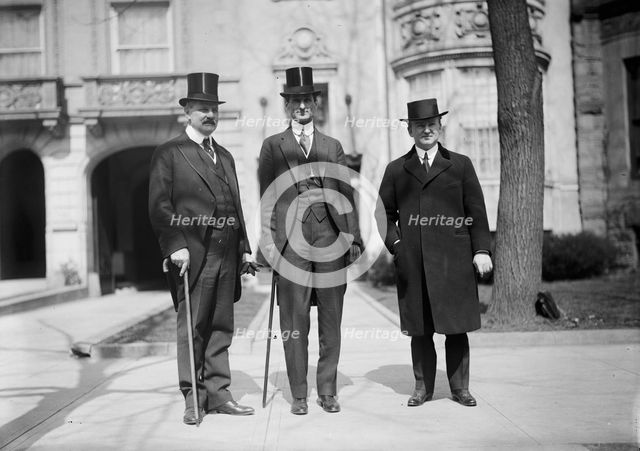 William Gibbs McAdoo, Secretary of The Treasury, Center, with Tumulty And Hugh Wallace, 1913. Creator: Harris & Ewing.