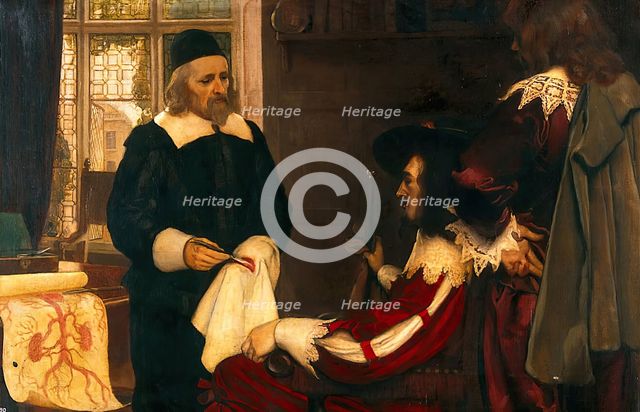 William Harvey demonstrating his theory of circulation of blood before Charles I, c1620s, 1910s. Creator: Ernest Board.