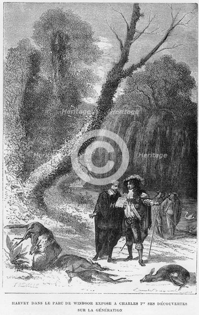 William Harvey, English physician, in Windsor Park, 17th century (1870). Creator: Unknown.