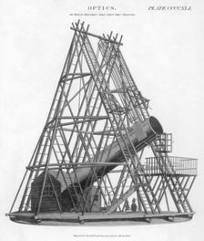 William Herschel's reflecting telescope of 40 ft (12 m) focal length, 1789 (1807). Creator: Unknown