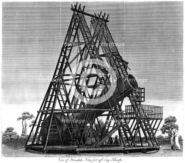 William Herschel's reflecting telescope with focal length of 40 feet, Slough, England, 1809. Artist: Unknown