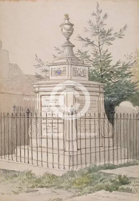 William Hogarth's tomb in St Nicholas' churchyard, Chiswick, Hounslow, London, c1820. Artist: Anon