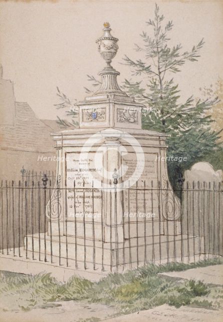 William Hogarth's tomb in St Nicholas' churchyard, Chiswick, Hounslow, London, c1820. Artist: Anon
