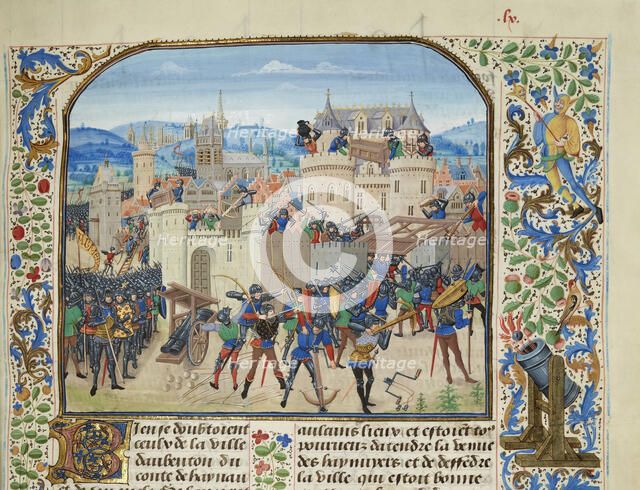 William II, Count of Hainaut Takes and destroys Aubenton, 1340, ca 1470-1475. Creator: Liédet, Loyset (1420-1479).