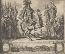 William III as Prince of Orange, with the four preceding Stadthouders, William I, Maurice,..., n.d.. Creator: Romeyn de Hooghe