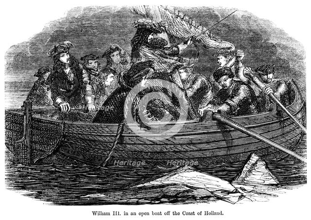 William III in an open boat off the coast of Holland. Artist: Unknown