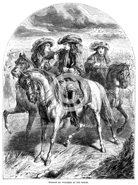 William III wounded at the Boyne. Artist: C Sheeres