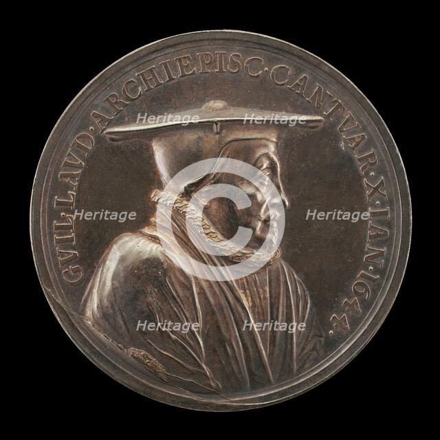 William Laud, 1573-1645, Archbishop of Canterbury 1633 [obverse], c. 1661. Creator: Jan Roettiers.