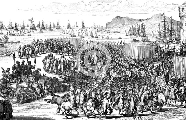 William of Orange landing with his army at Torbay, Devon, 5 November 1688. Artist: Unknown