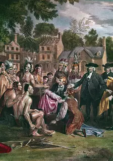 William Penn, English Quaker colonist, treating with Native North Americans, 1682 (1771-1772). Artist: Benjamin West