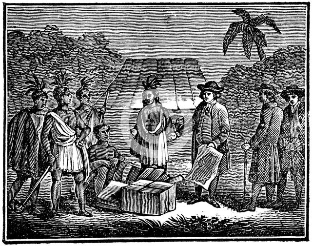 William Penn with Native Americans, English Quaker colonist, 1830. Artist: Unknown