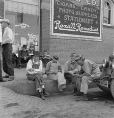 Williamette Valley hop farmers in town hold their political forum on..., Independence, Oregon, 1939. Creator: Dorothea Lange