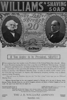 Williams shaving soap: The leader through 20 administrations, 1901. Creator: Unknown