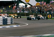 Williams Renault FW14B, Ricardo Patrese leads Nigel Mansell, 1992 British Grand Prix, Silverstone. Creator: Unknown