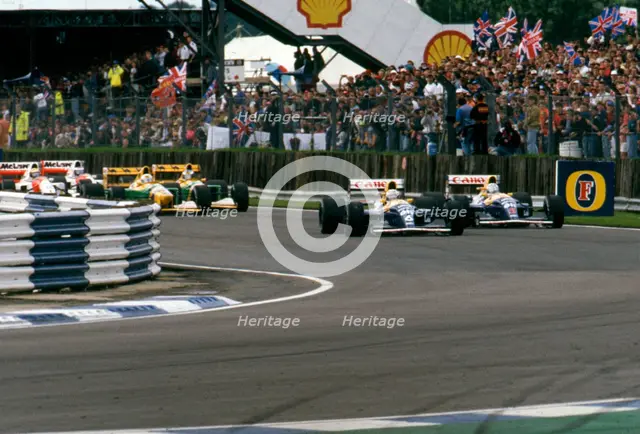 Williams Renault FW14B, Ricardo Patrese leads Nigel Mansell, 1992 British Grand Prix, Silverstone. Creator: Unknown.