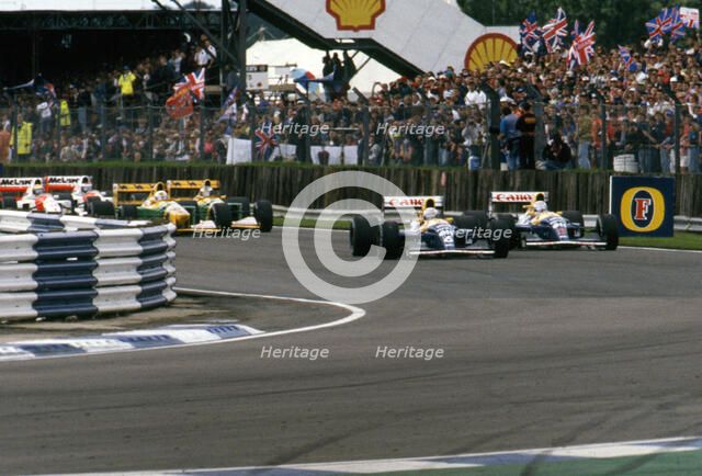Williams Renault FW14B, Ricardo Patrese leads Nigel Mansell, 1992 British Grand Prix, Silverstone. Creator: Unknown.