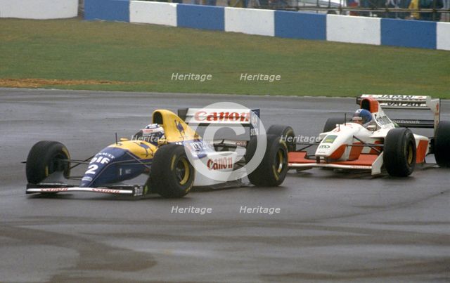 Williams Renault FW15C, Alain Prost leads Derek Warwick, European Grand Prix. Creator: Unknown.
