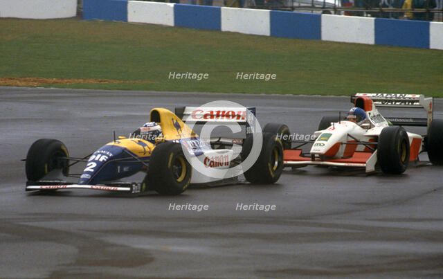Williams Renault FW15C, Alain Prost leads Derek Warwick, European Grand Prix. Creator: Unknown.