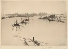 Williamsburg from the Bridge (Sketch), 1889. Creator: Charles A Platt