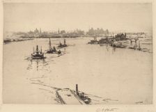 Williamsburg from the Bridge (Sketch), 1889. Creator: Charles A Platt
