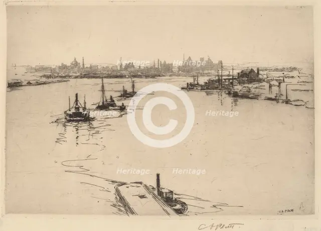 Williamsburg from the Bridge (Sketch), 1889. Creator: Charles A Platt.