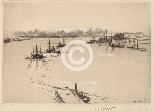 Williamsburg from the Bridge (Sketch), 1889. Creator: Charles A Platt.