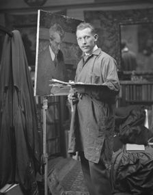 Williamson, J.M., Mr., painting an Arnold Genthe portrait, portrait photograph, not before 1915. Creator: Arnold Genthe