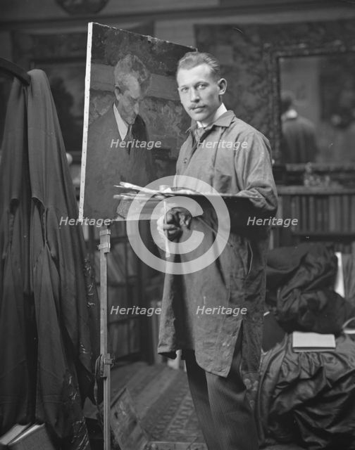 Williamson, J.M., Mr., painting an Arnold Genthe portrait, portrait photograph, not before 1915. Creator: Arnold Genthe.