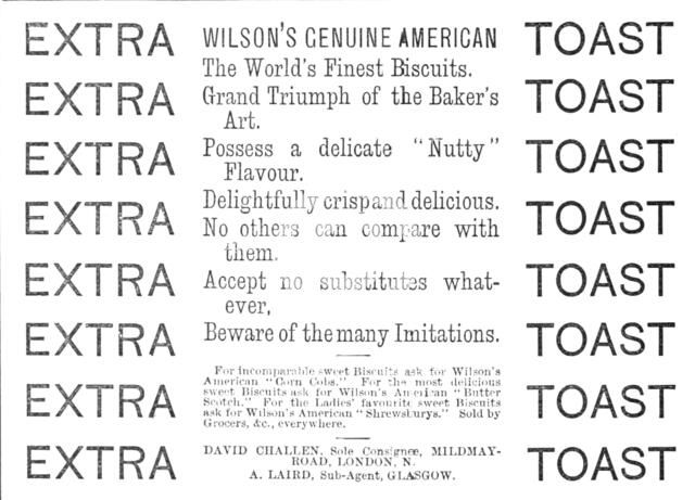 Wilson's Genuine American - Extra Toast, 1883.  Creator: Unknown.