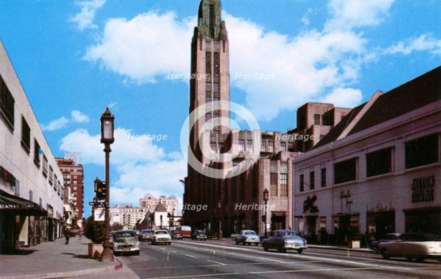 Wilshire Boulevard Showing Bullock's Wilshire, Los Angeles, California, USA, 1953. Artist: Unknown