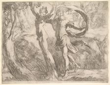 Wilton Album, folio 10a: Priapus and Lotis, ca. 1530-50. Creator: Unknown