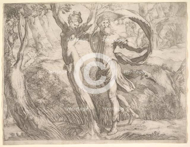 Wilton Album, folio 10a: Priapus and Lotis, ca. 1530-50. Creator: Unknown.