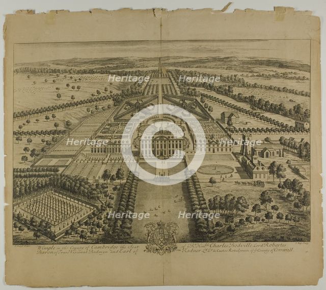 Wimple in the County of Cambridge, plate 32 from Britannia Illustrata, published 1707. Creator: Johannes Kip.