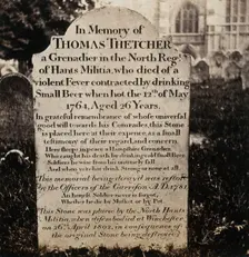 Winchester: tombstone of Thomas Thetcher, who "died of a violent fever contracted by..., 1800-1899. Creator: Unknown