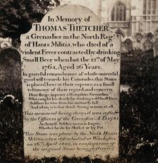 Winchester: tombstone of Thomas Thetcher, who "died of a violent fever contracted by..., 1800-1899. Creator: Unknown