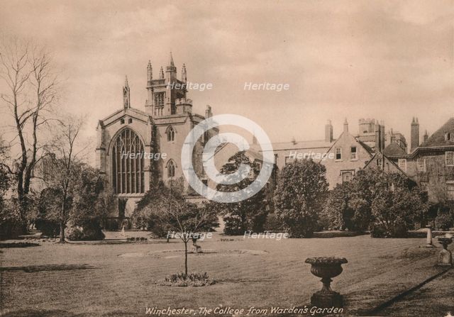Winchester College from the Warden's Garden, Hampshire, early 20th century(?).  Artist: Unknown.