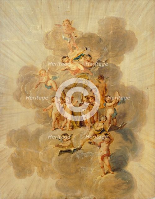 'Winged Cherubs with Musical Instruments', late 18th or early 19th century. Creator: Julius Caesar Ibbetson.