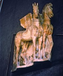 Winged horses, carved on Etruscan terracotta