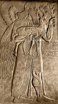 Winged protective spirit carrying a deer