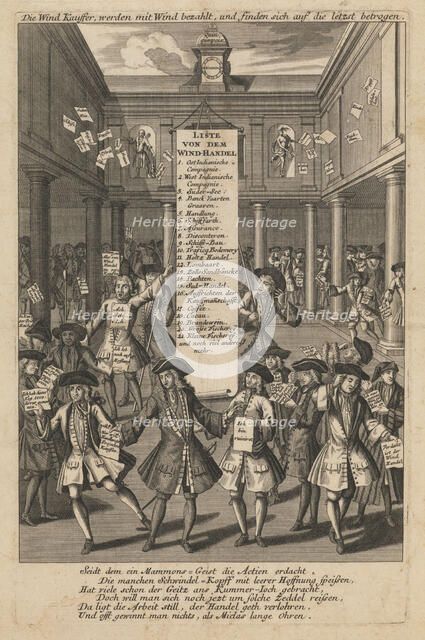 Wind dealers dropping money..., ca 1720. Artist: Schmid (1667-1744)